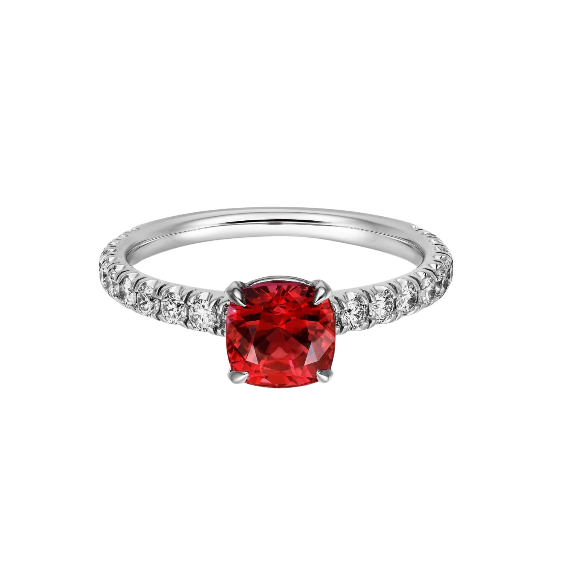 Sothis Diamonds Cushion-Cut Ruby Solitaire Ring in Platinum or Gold